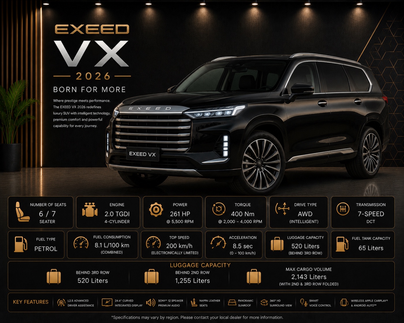 Black Exeed VX luxury chauffeur SUV in Dubai