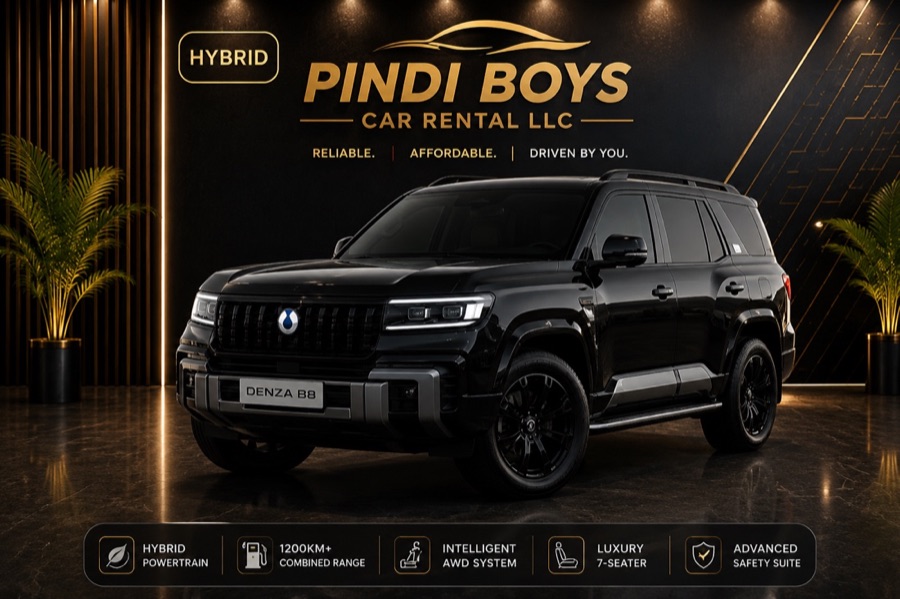 BYD Denza B8 plug-in hybrid luxury MPV for rent in Dubai with Pindi Boys Car Rental