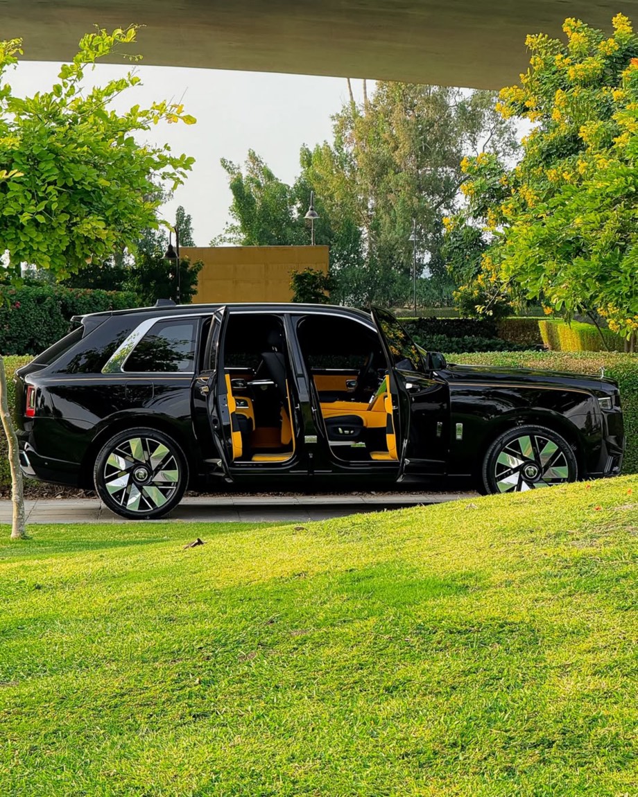 Black Cullinan rental Dubai — side profile