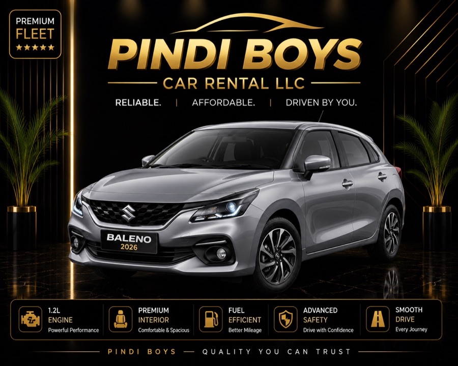 Suzuki Baleno for rent in Dubai with Pindi Boys Car Rental